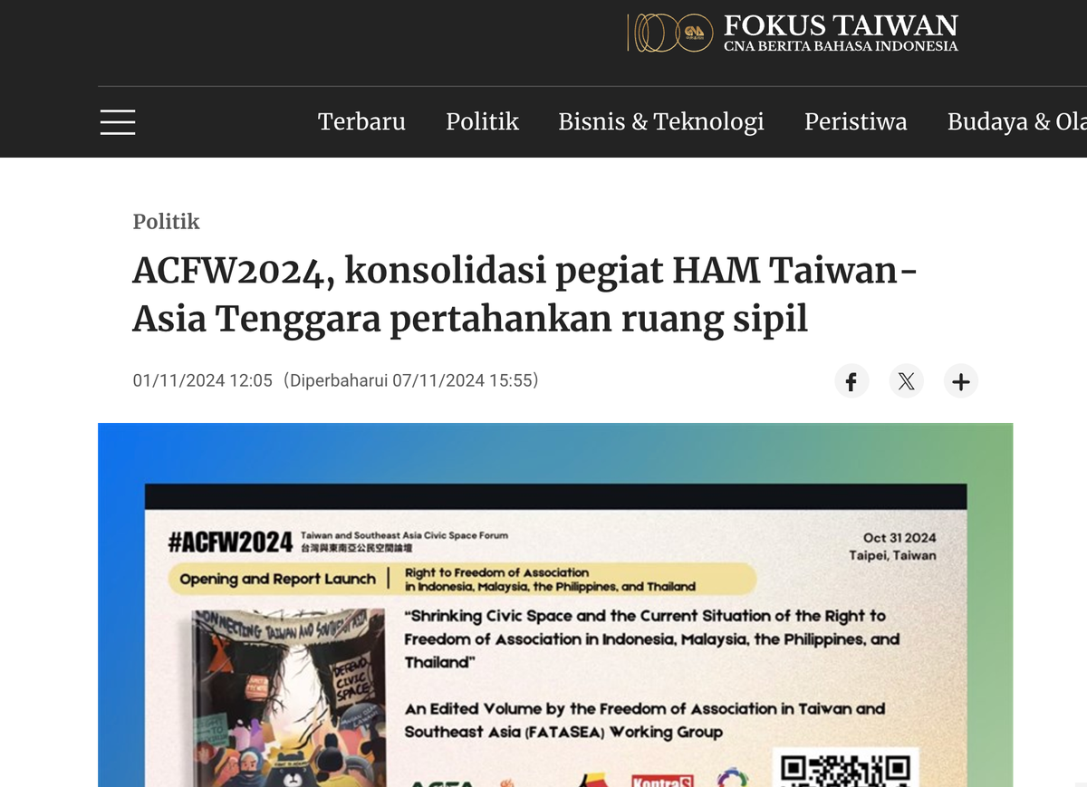 ACFW2024, konsolidasi pegiat HAM Taiwan-Asia Tenggara pertahankan ruang sipil